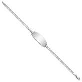 14k White Gold Polished Solid Chain/Solid Plate Figaro Link Oval 24x10.5mm Plate 8 inch ID Bracelet